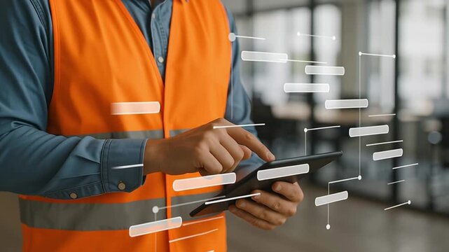 Construction Scheduler Managing Gantt Chart on Tablet