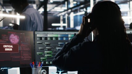 Data center programmer seeing critical error message while using node tree software to analyze...