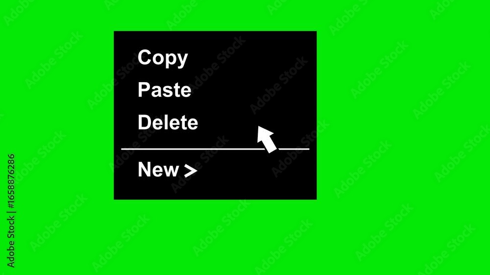 Poster video animation black and white concept icon delete option float menu pop up system, on a green chro