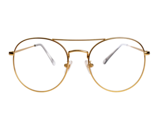 Golden Wireframe Round Glasses Angled Side View on Transparent Background