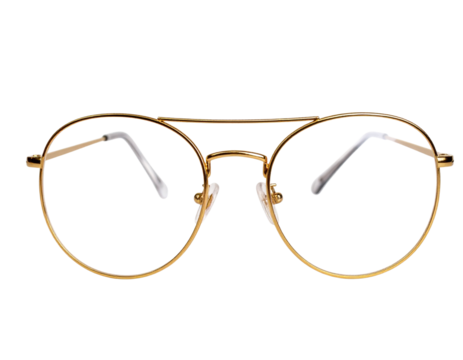 Golden Wireframe Round Glasses Angled Side View on Transparent Background
