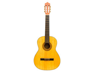 Obraz premium Front View of Classic Acoustic Guitar with Natural Wood Finish, Isolated on White Background