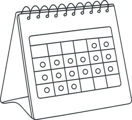 A spiral-bound desk calendar stands upright, its pages curling slightly at the edges. The continuous line drawing captures the essence of time