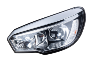 Angled Car Headlight Detail with Soft Reflection, Isolated on Transparent
