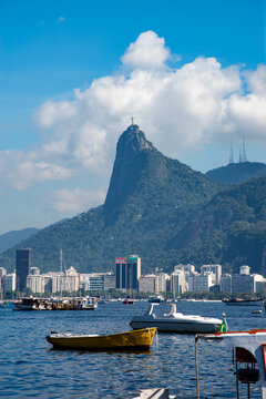 View of Christ the Redeemer atop Corcovado Mountain from the Mureta da Urca, Rio de Janeiro, Brazil