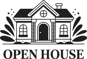 Open House Vector Illustration of a Detailed House with Yard and Decorative Elements