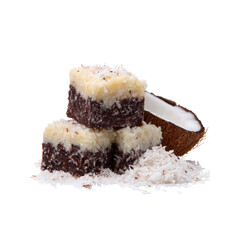 Delicious Coconut and Chocolate Fudge Squares with Fresh Coconut