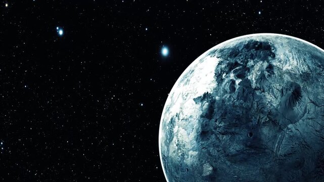 Detailed view of a planet in space, surrounded by stars and galaxies