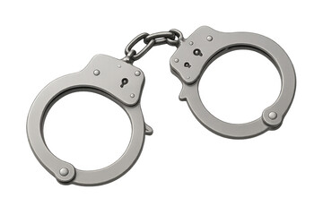 Steel handcuffs lying on transparent background representing law enforcement