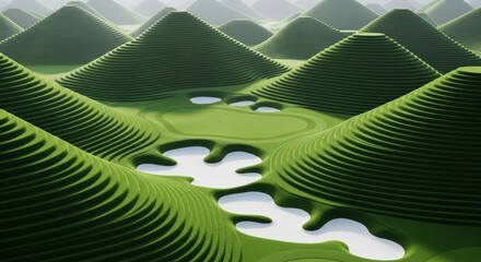 Surreal Green Hills Golf Course with Sand Traps