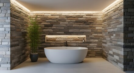 Minimalist Zen Bathroom Interior with Freestanding Tub