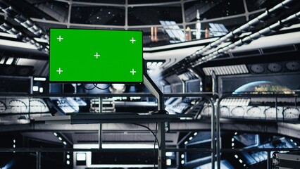 Mockup monitor assisting orbit station astronauts in evaluating planets habitability factors. Green...