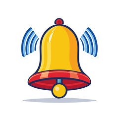 Naklejka premium Golden Notification Bell Ringing with Blue Waves Symbolizing Sound or Alert, Reminder Icon
