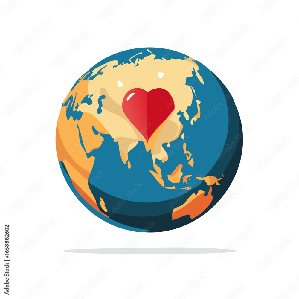 Poster abstract world globe with heart shape representing affection for the earth and its continents