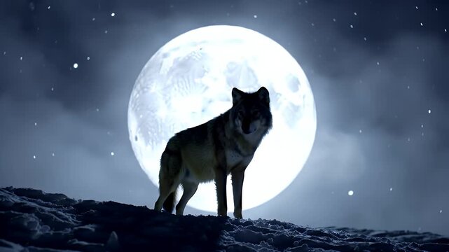 Dire Wolf Silhouette Howling at Full Moon