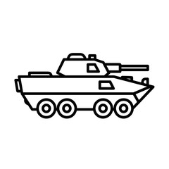 Obraz premium Military tank icon in linear style on white background Minimal linear icon on the theme of military and defense equipment. Perfect for apps, websites, infographics, educational materials