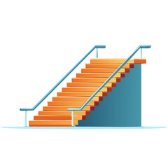 Orange Staircase Illustration with Blue Handrails Against a Turquoise Wall Section Perspective View