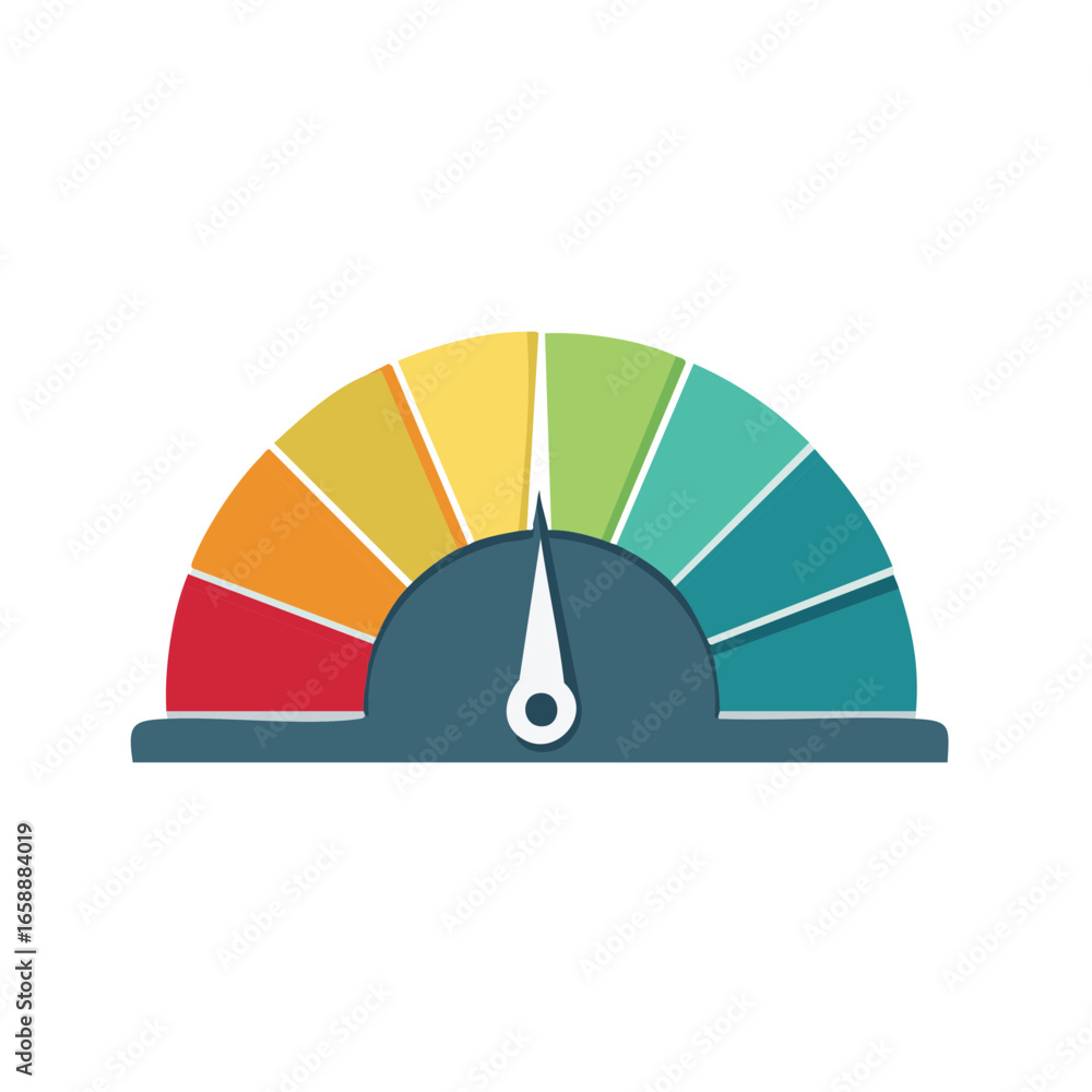 Poster performance gauge illustration showing progress, feedback tool or evaluation speedometer with color 