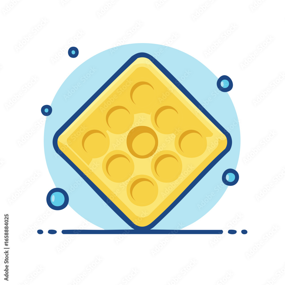 Poster abstract yellow square pattern with circles in blue circle background, decorative design, tile patte