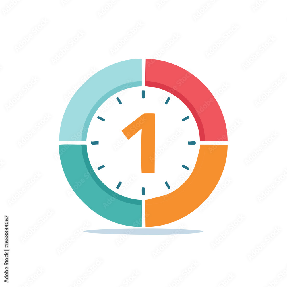 Poster countdown clock with number one illustration in four colorful segments