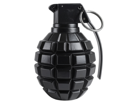 Classic Black Hand Grenade Front View Isolated on Transparent Background