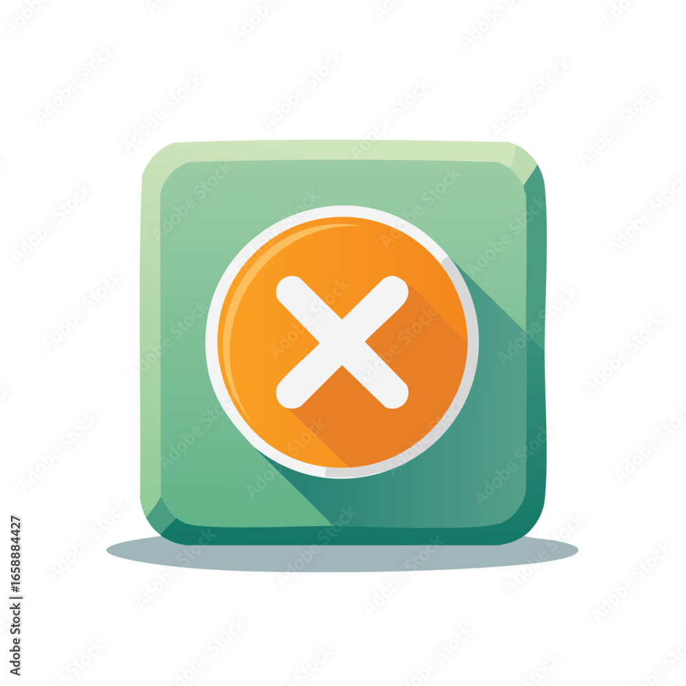 Poster square icon with orange circle and white cross mark illustrating denial or exit feature