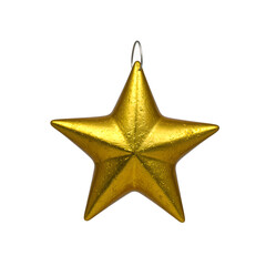 Obraz premium A gleaming gold star ornament with a smooth reflective surface perfectly centt on a clean white background, isolated
