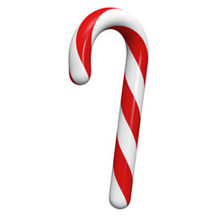 A glossy red and white candy cane ornament isolated on a white background Perfect for festive holiday designs, isolated