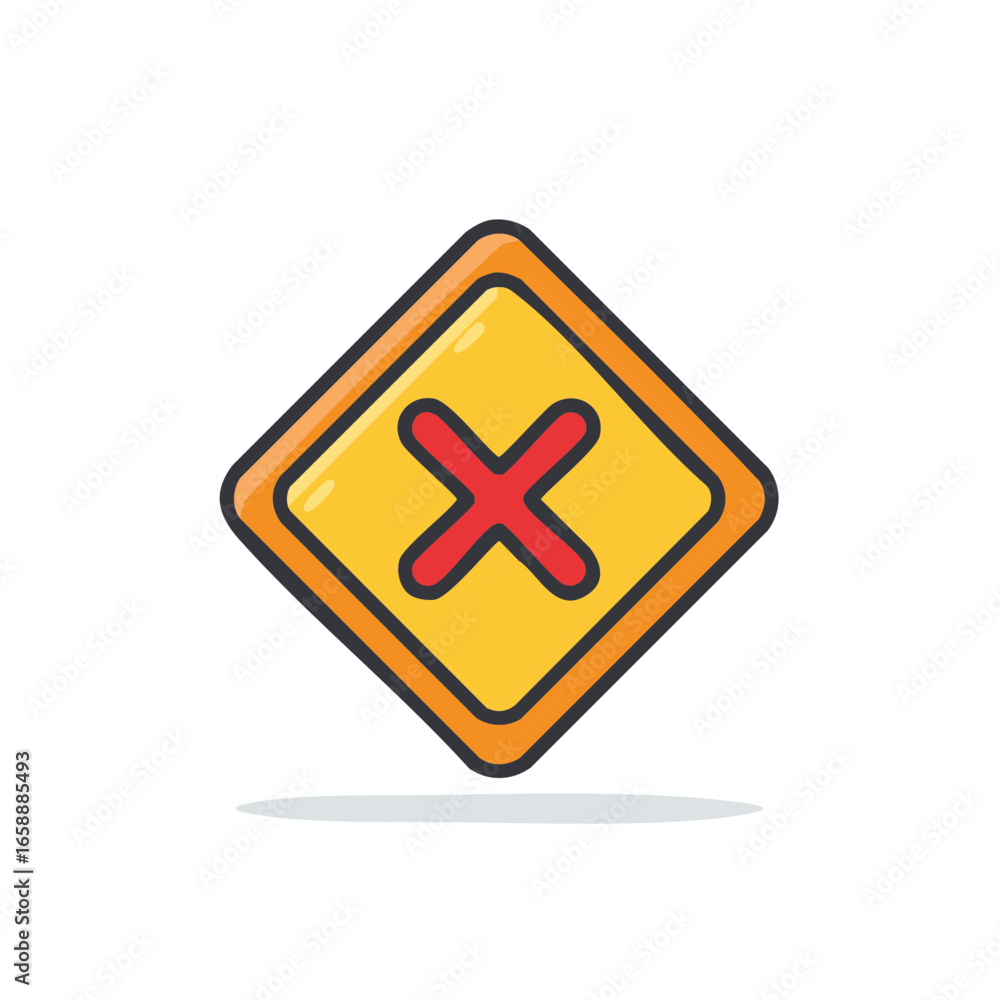 Poster warning icon presenting the notion of cancellation or rejection in vibrant color palette