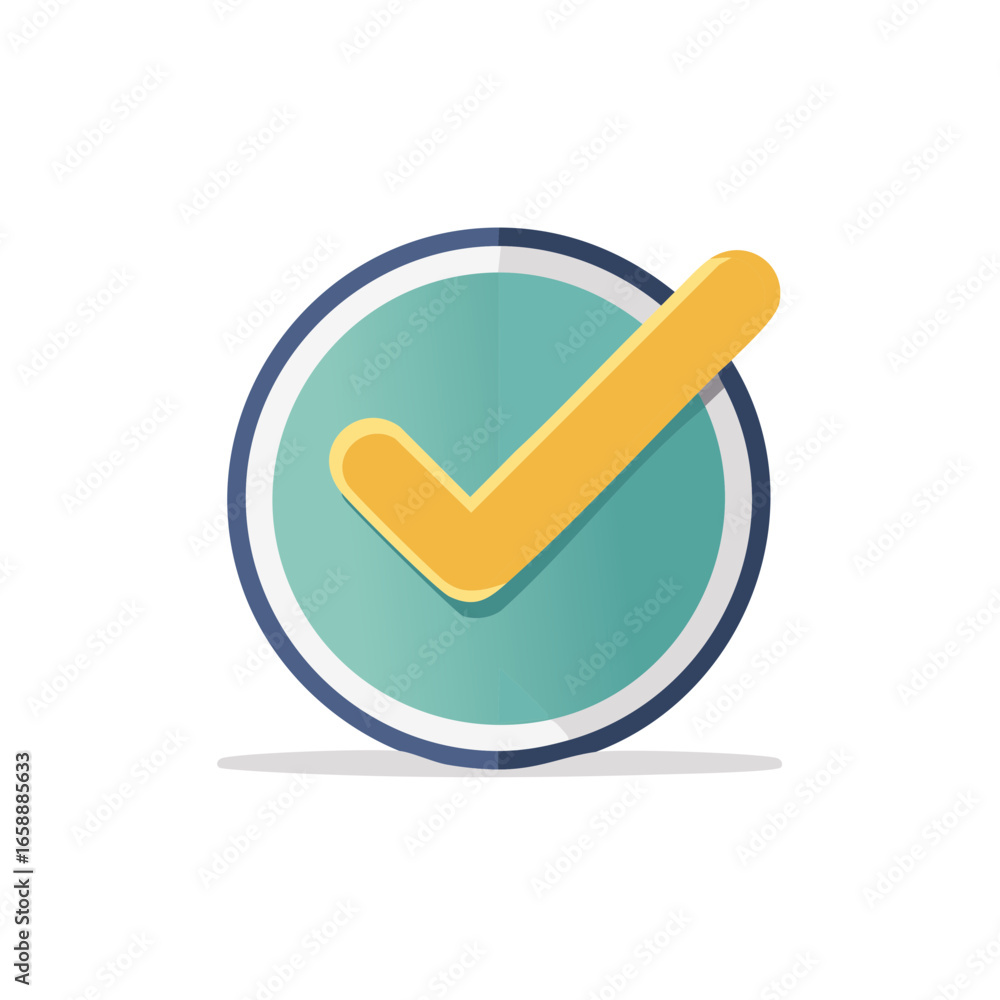 Poster circular check mark icon design: graphic symbol for validation and completion
