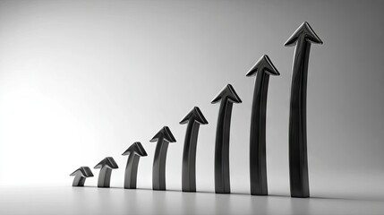 Sequential upward trend graph with metallic arrows.