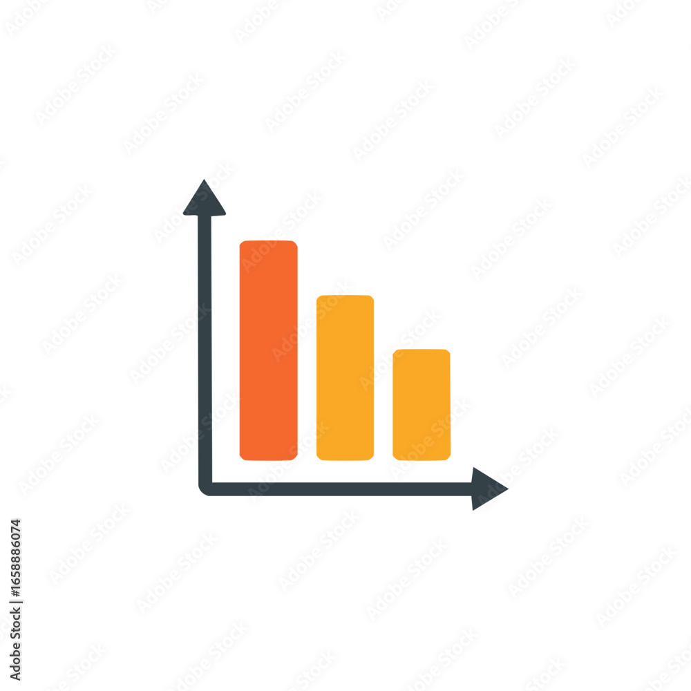 Poster depicting declining trends simple orange color bar graph with downward sloping curve arrow symbol fi