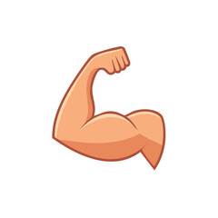 Cartoon arm flexing showing muscular bicep, tricep muscle, power, strength and health concept