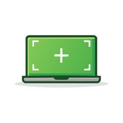 Fototapeta premium Laptop Device Featuring a Green Screen with Plus Symbol and Target Markers