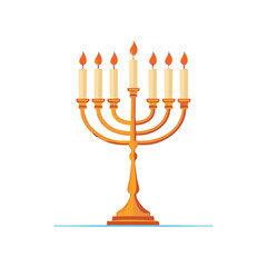 Menorah Illustration Seven Branch Candelabra With Lit Candles Festive Holiday Decoration Judaism Symbol