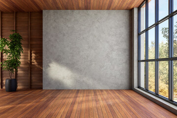Modern contemporary loft empty room with blank concrete wall 3d render