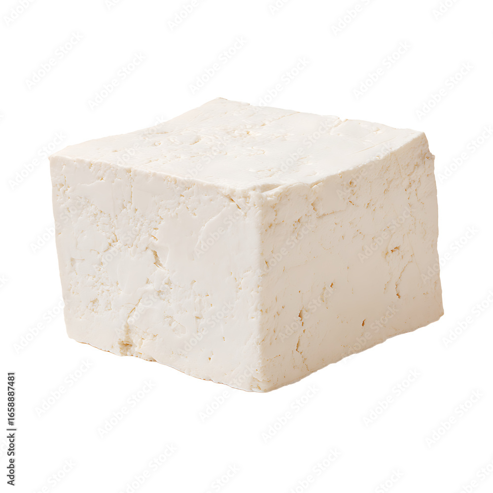 Poster isolated block of white soft food its texture appears slightly rough with some variations on the sur