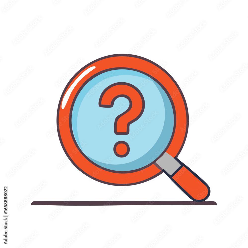 Poster magnifying glass with question mark, information search and unsolved issues concept