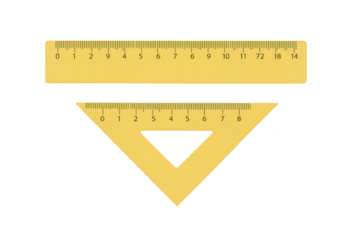 Yellow ruler and set square on transparent background for precise measurement