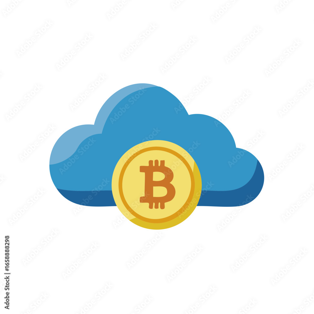 Poster cloud bitcoin: abstract currency concept with digital data storage platform symbol