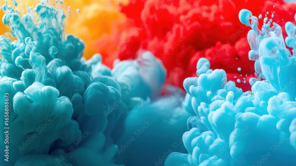 Poster bright colors blend in water creating vibrant abstract patterns