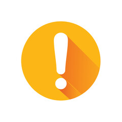 Attention Sign Icon in Yellow Circle with Long Shadow Indicating Urgency or Caution
