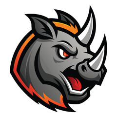 Aggressive rhino head mascot logo design featuring flared nostrils and bold colors
