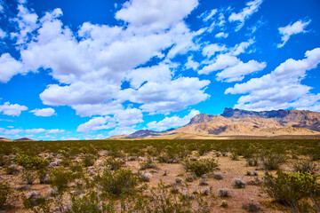 Desert Landscape with Mountain Ridge and Dramatic Cloud Filled Sky