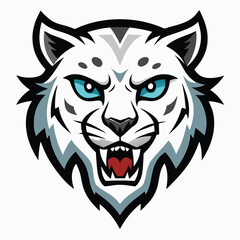 Fierce snow leopard head mascot logo design featuring frosty accents and vibrant colors