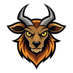 Fierce antelope head mascot logo design featuring prominent sharp horns and vibrant colors