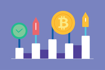 Bitcoin's financial success chart, with a rocket taking off