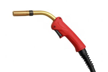 Red and gold mig welding gun on transparent background