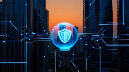 Digital Security Shield Protecting Global Network Connections