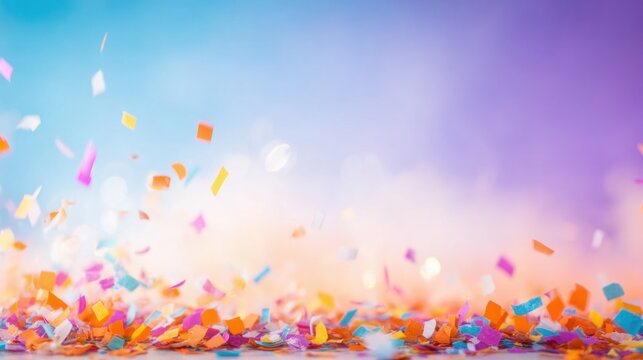 Colorful confetti falling on a soft gradient background for celebration - Powered by Adobe